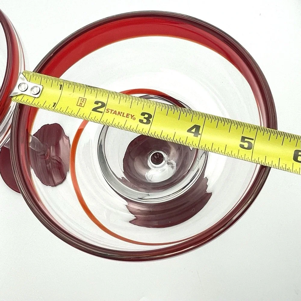 Pair Hand Blown Red Swirl Margarita Glasses 8